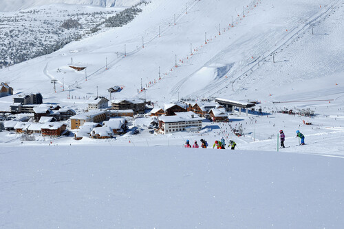 ski in ski out chalets of Alpe dHuez - the Bergers area to the left and Cognet to the right