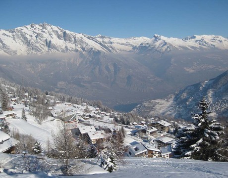 Chalets in Tzoumaz Switzerland - a view from the mountain