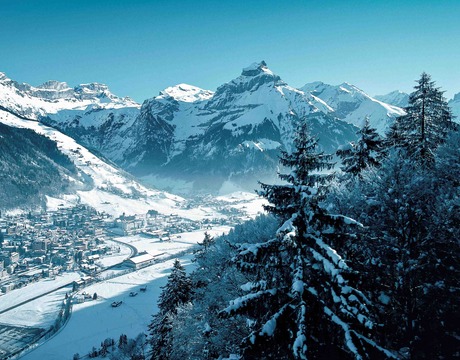 View of the hotels in Engelberg from the main lift